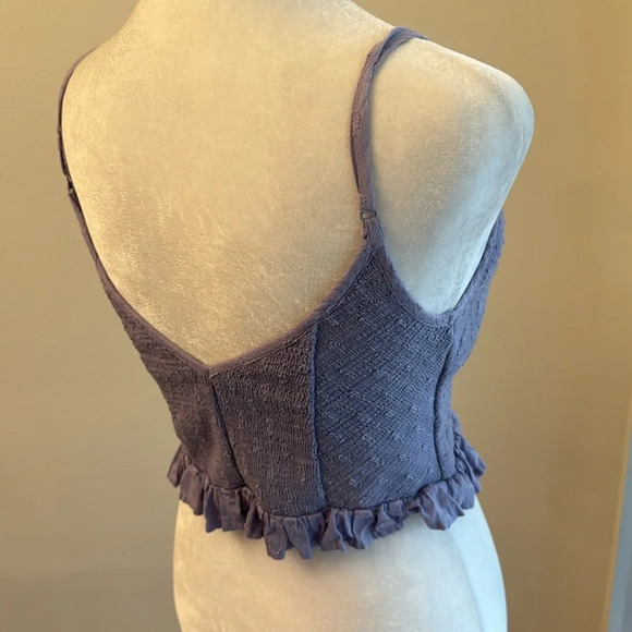 UO Janae Ruffle Lavender Cami Dot Embroidered Smocked Top - Picture 7 of 10